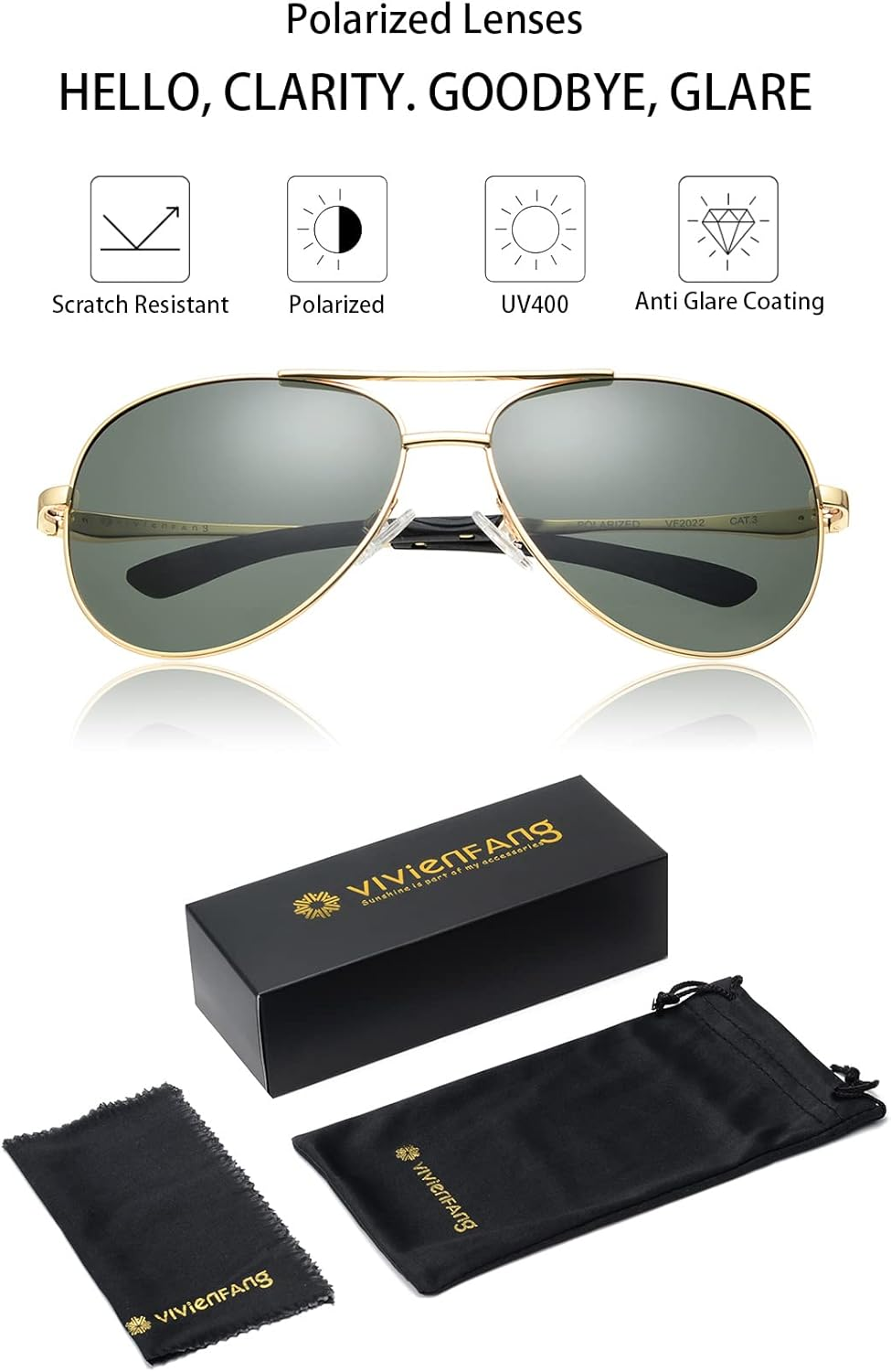 Classic Polarized Aviator Sunglasses for Men, Metal Flexible Shades Comfy Men&rsquo;S Sports Pilot Sun Glasses VF2202 image number 3