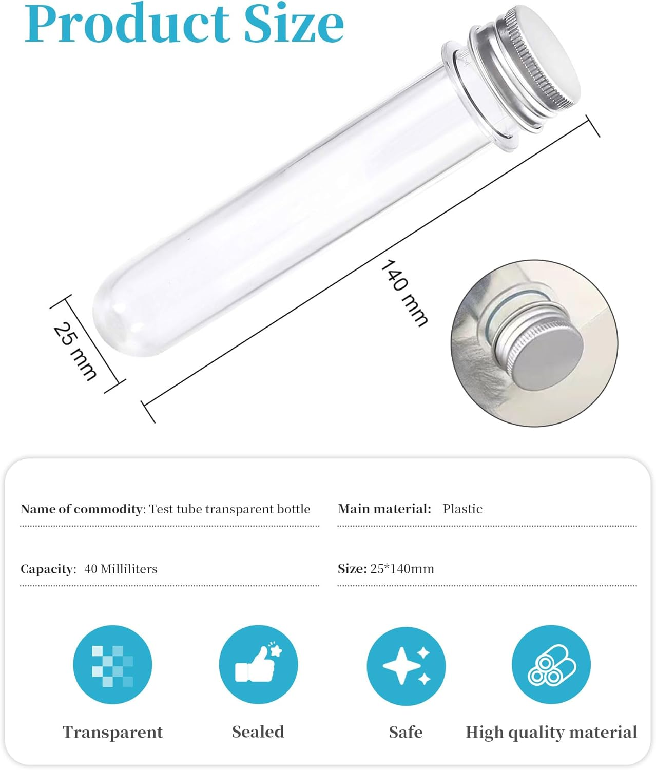 30Pcs Plastic Storage Empty Tubes 40ML Clear Plastic Test Tubes with Screw Caps Jelly Cookie Nuts Containers image number 4