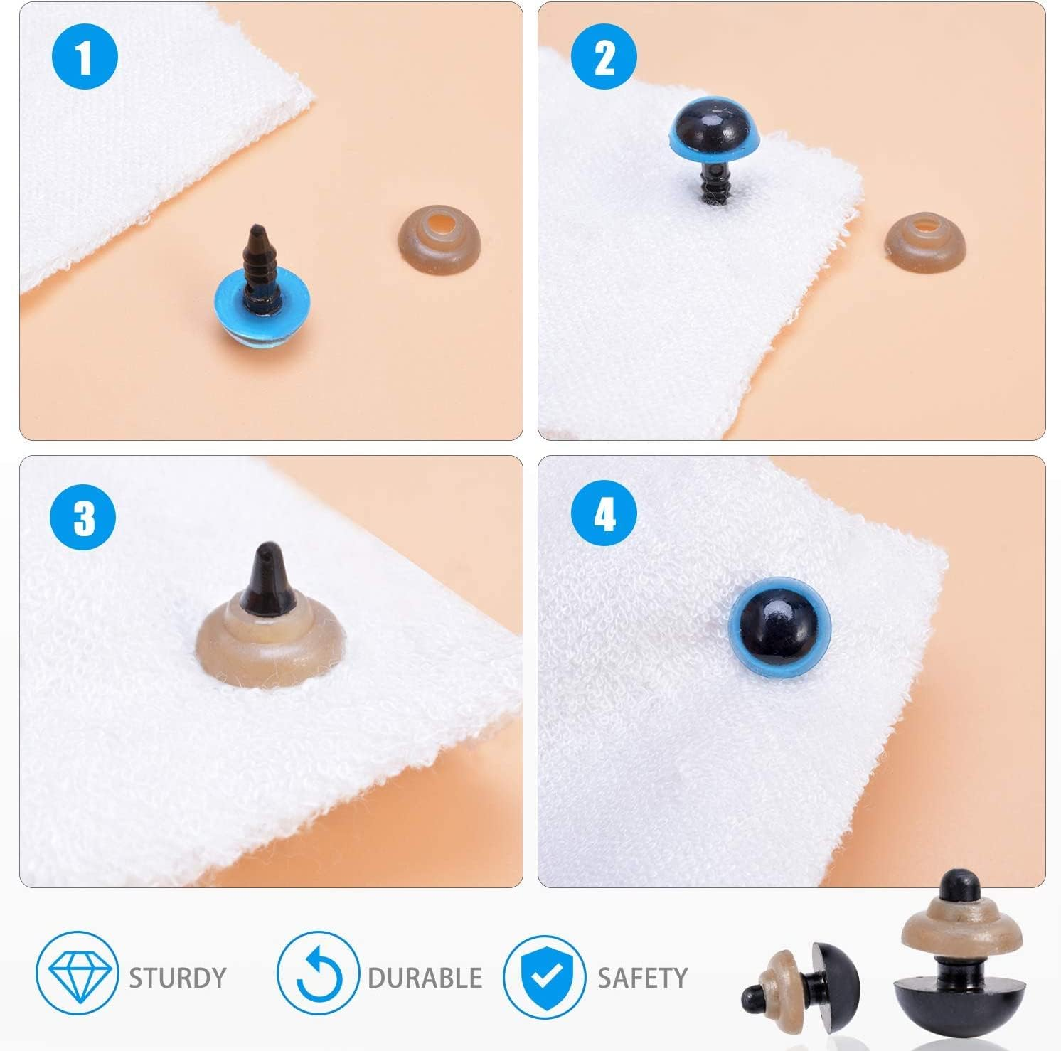 Plastic Safety Eyes and Noses with Washers 570 Pcs, Craft Doll Eyes and Teddy Bear Nose for Amigurumi, Crafts, Crochet Toy and Stuffed Animals (Assorted Sizes) image number 6