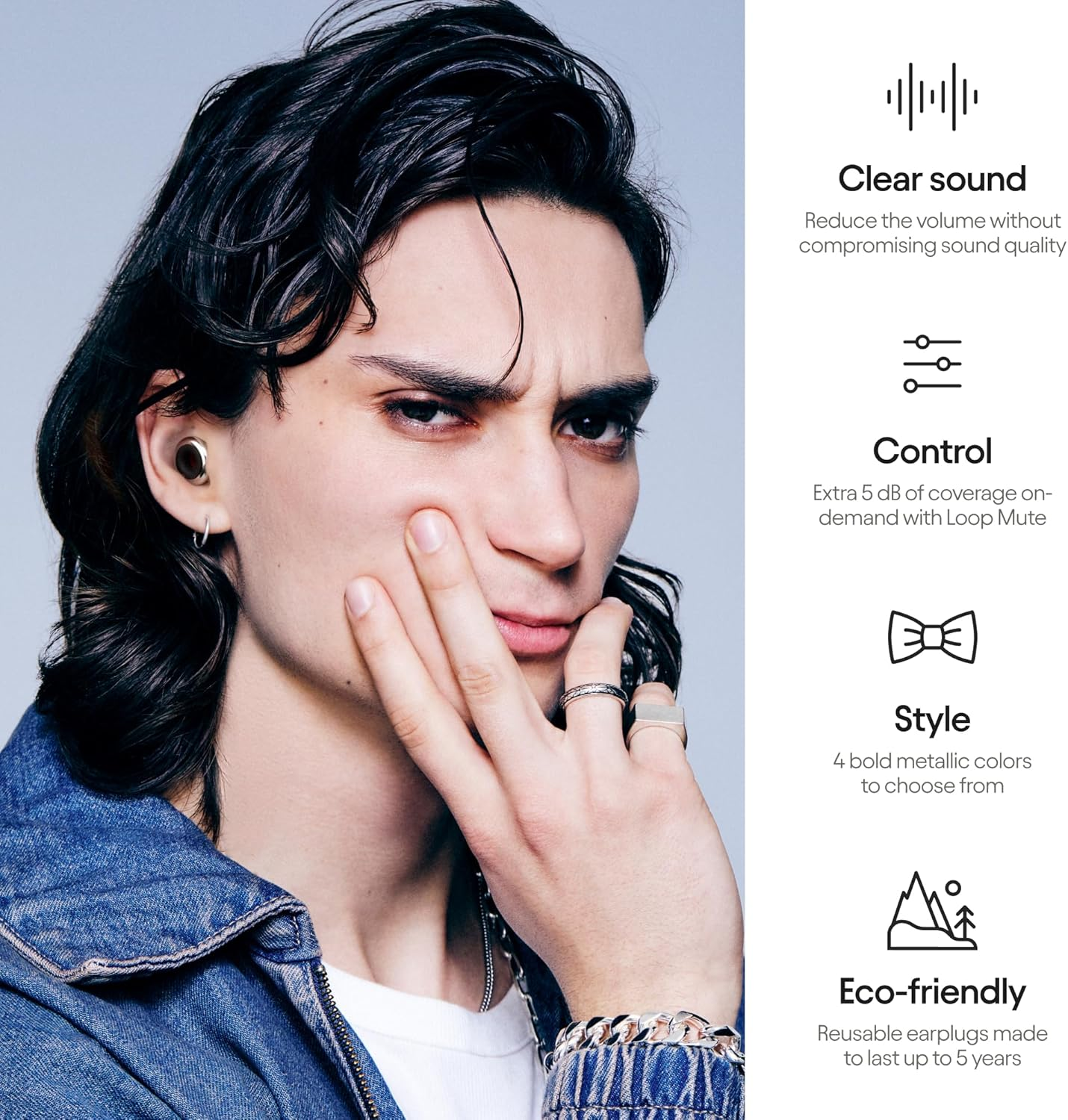 Loop Experience plus Earplugs - High Fidelity Hearing Protection for Musicians, Djs, Drummers, Festivals, Concerts and Nightlife &ndash; 18Db Noise Reduction Ear Plugs &ndash; Extra Accessories Incl - Silver - Gold image number 3