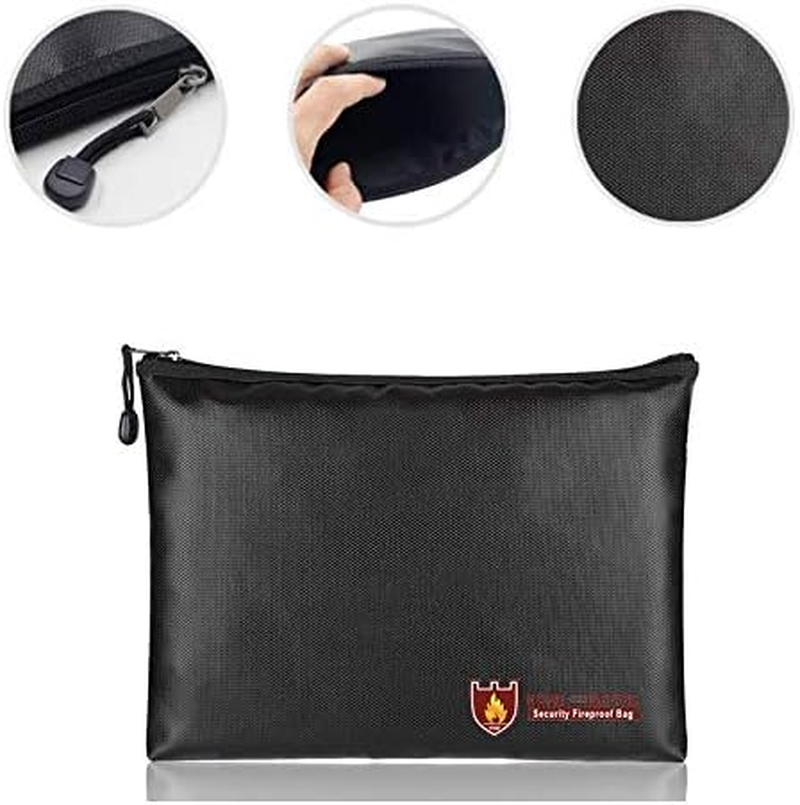 Fireproof Waterproof Document Bag, Pouch for Important Documents and Valuables, Safe Zipper for Passport, Currency and Keys, Black (L-34 * 25Cm) image number 1