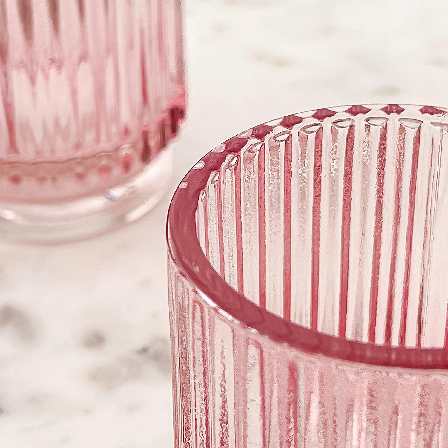Kate Aspen Blush Pink Vintage Ribbed Glass Tealight Votive Candle Holders by (Set of 6), Pink Decor, Boho Decor, Shelf Decoration, Rose Gold Look | Perfect Hostess Gift image number 2