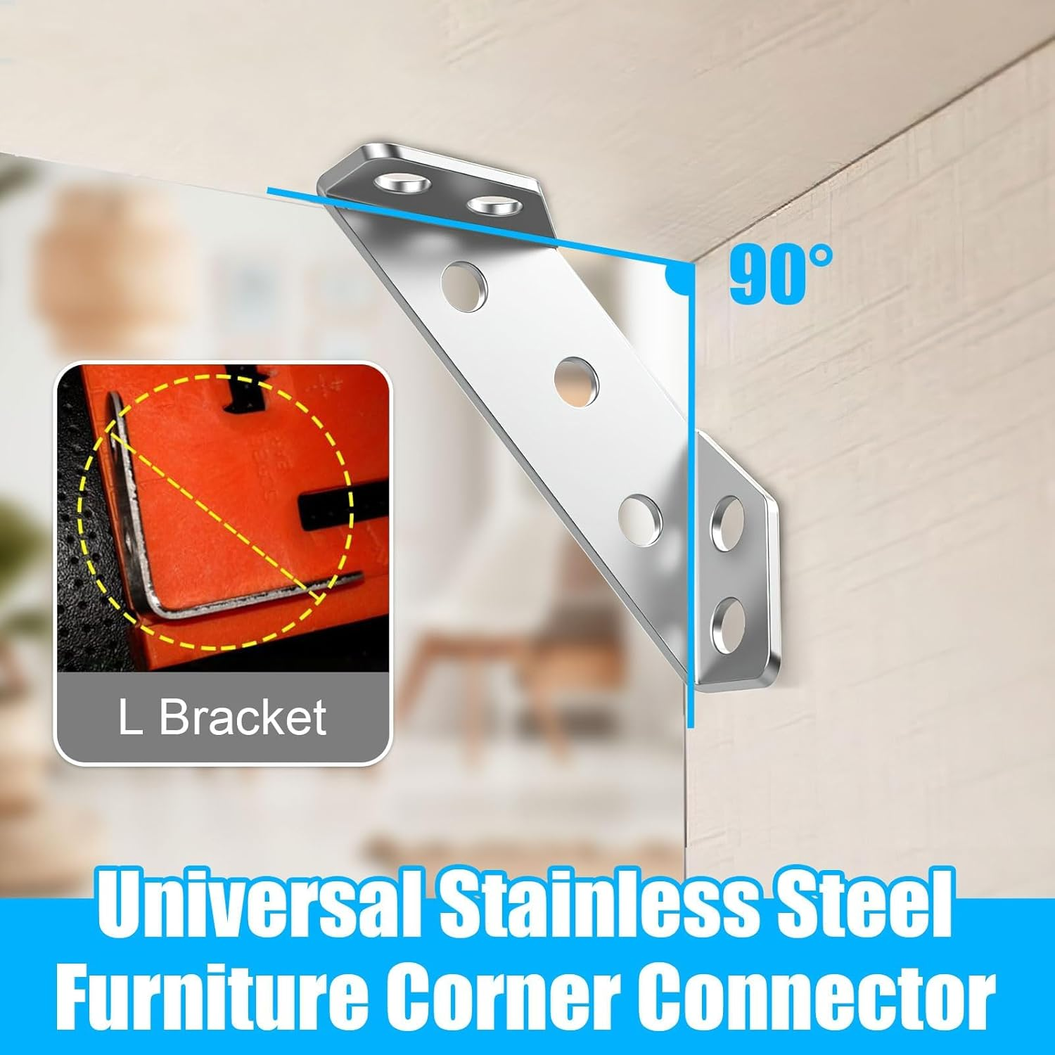 Universal Furniture Corner Connector, 10 Pcs Stainless Steel Angle Corner Brackets with Screws, Trapeziform Corner Braces for Cabinet, Closet, Furniture
