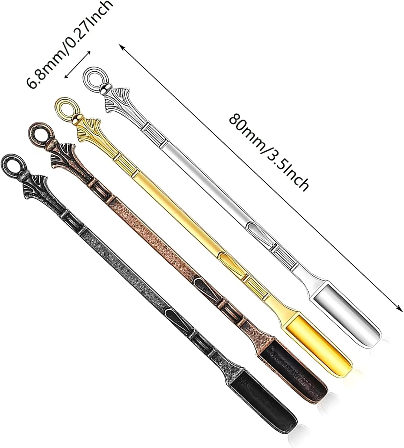 Mini Spoon, Mini Shovel Spoon，12 PCS Mini Medicine Spoon Metal Retro Shovel Powder Spoon Smoke Shovel Medicine Dosing Spoon Small Spoons for Accurate Dosing(4Color, 3.14In) image number 1