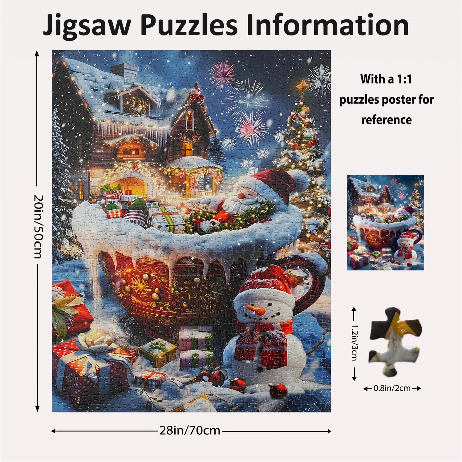 Jigsaw Puzzles for Adults 1000 Pieces Christmas Puzzles Impossible Hard Difficult Challenging Puzzles Christmas Tree Puzzle Snowman Santa Claus Jigsaw Puzzle 1000 Pieces 70 X 50 Cm image number 2