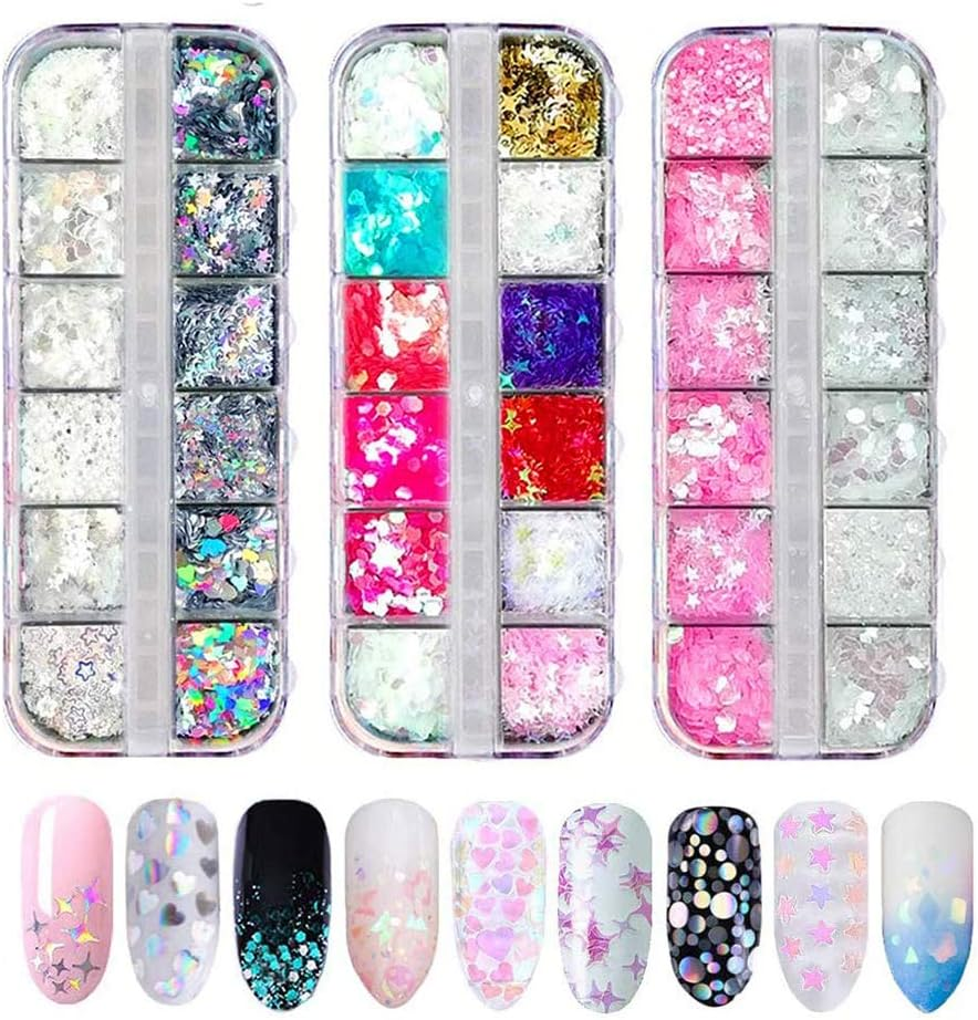 3 Boxes Star Heart Moon Nail Art Glitter Sequins Nail Confetti Mixed Glitter for Nail Art Decoration image number 2