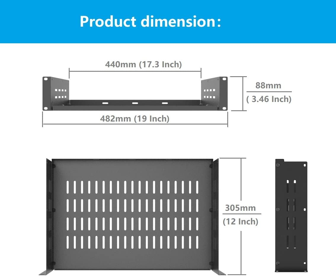 Jingchengmei 2U 19-Inch Universal Vented Rack Mount Cantilever Server Rack Shelf-12 Inch Deep-Disassembled Black (2U12Ind) image number 3