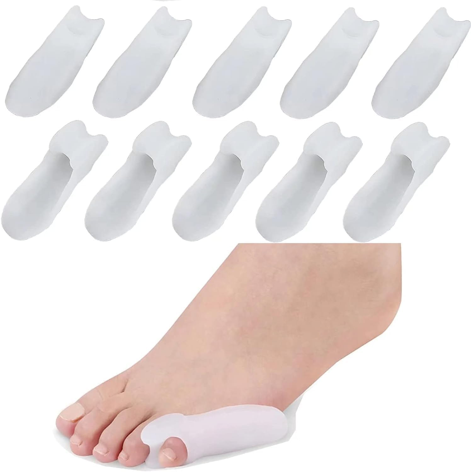 Pack of 5 Pair Toe Protector Separator, Gel Tailor'S Bunion Guard Relief Pads for Bunion Women, Little Toe Bunion Corrector Pad for Wearing with Shoes (White, One Size) image number 4