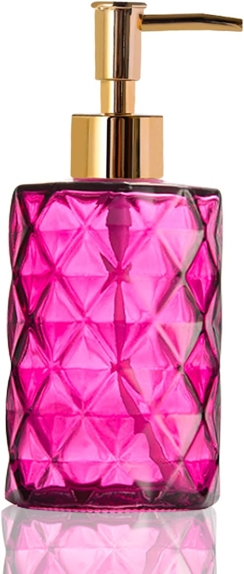 Glass Soap Dispenser,Crystal Refillable Wash Hand Liquid Clear Glass Bottle with Pump for Essential Oils, Lotions, Liquid Soaps,Dish Detergent(12 OZ Rose)