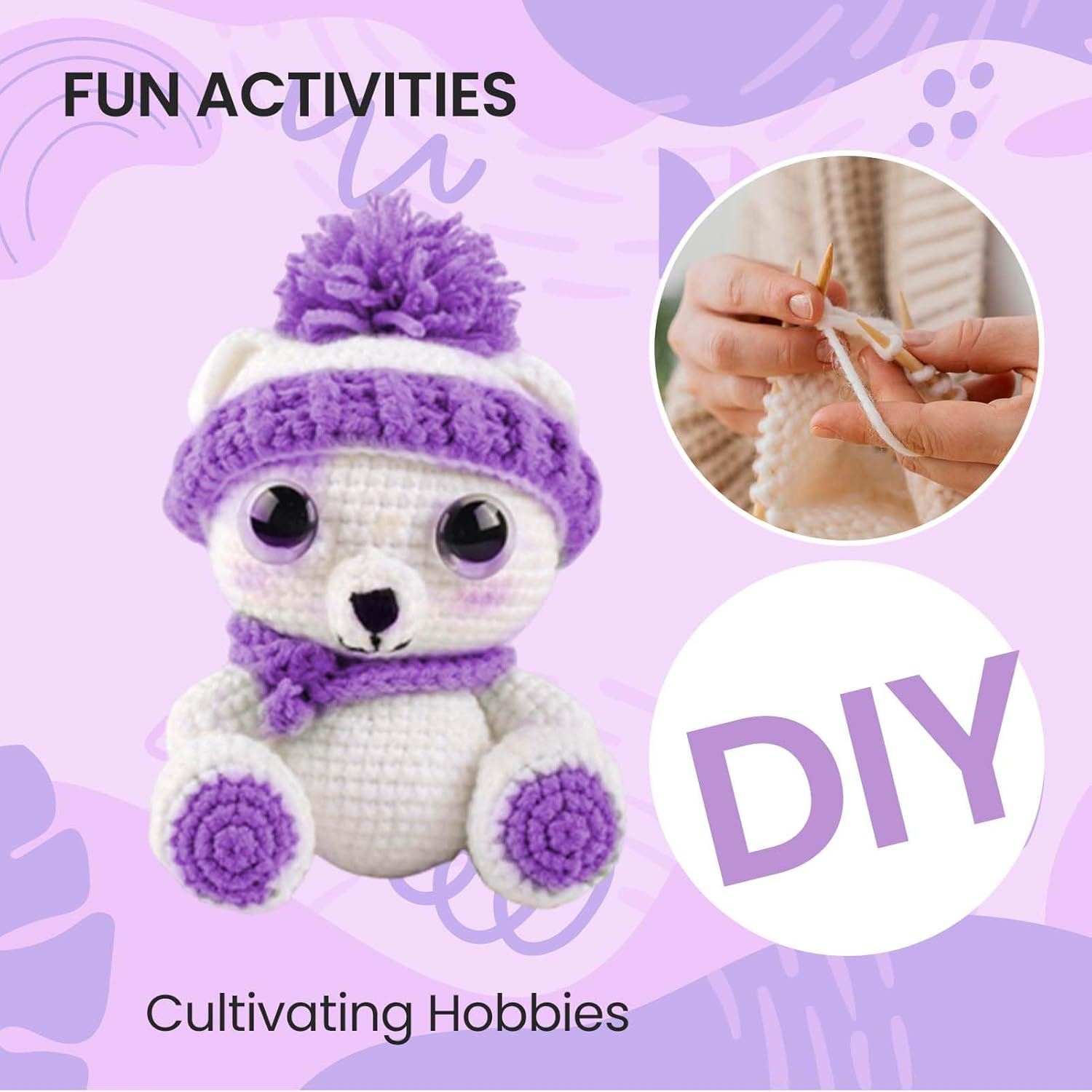Complete Crochet Kits for Beginners, Bear Crochet Kit, Include Video Tutorial, Crochet Kit, Beginners for Adults（Purple） image number 1