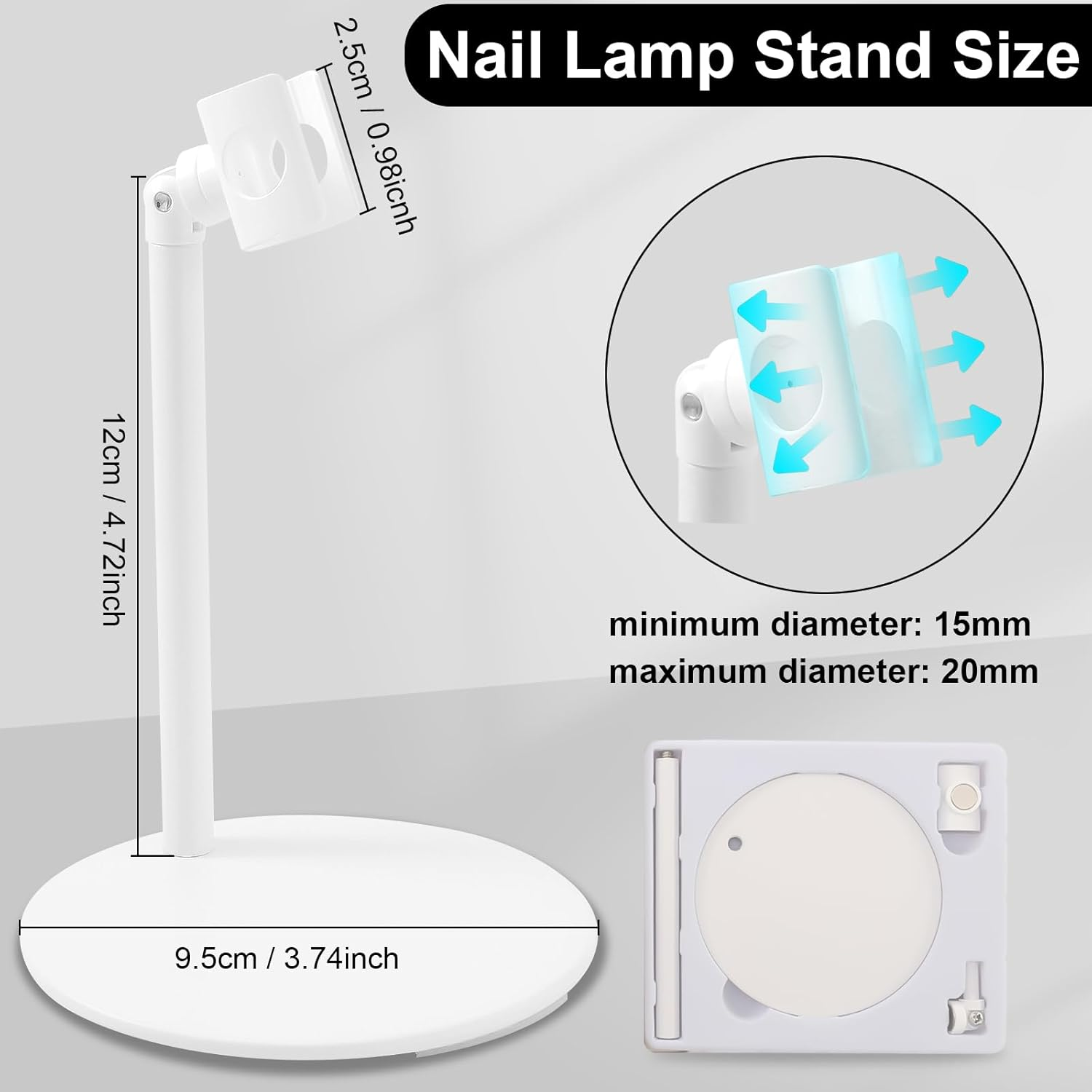 Diesisa Mini UV Light Stand for Gel Nails - 360 Degree Multi-Functional Handheld Holder, Patch Mini Gel Lamp Bracket for Nail Art - White