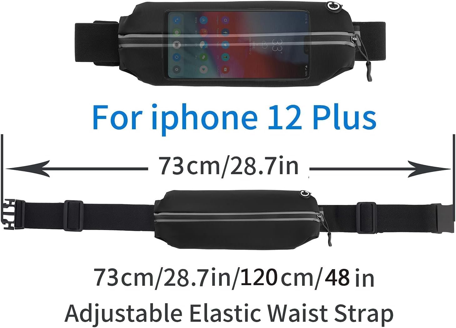 Slim Running Belt for Women with Waterproof Bounce, Waist Pouch, Reflective Runner Pack, Fitness Workout Bag, Money Belt (Black-2 Pack) image number 2