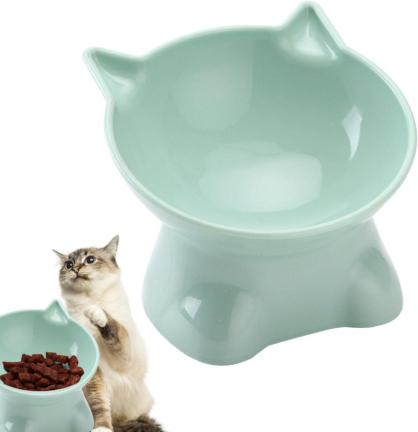 Elevated Cat Bowls | Whisker Friendly 15-Degree Tilt Elevated Cat Food Bowls for Food - 5.31Inch Shallow Raised Cat Dish, Pet Water or Food Feeding Station for Indoor Cats, and Small Dogs,