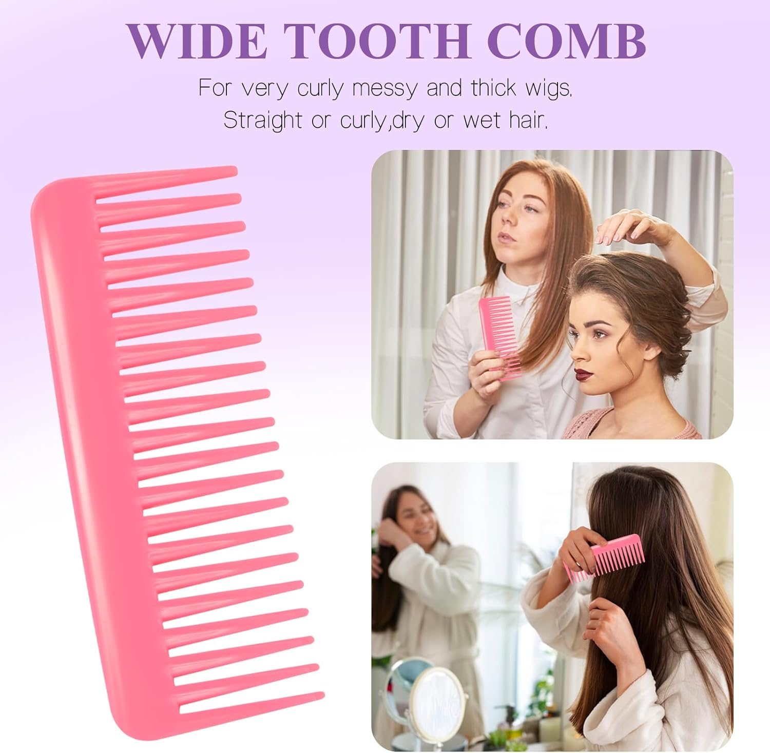 Start Makers Wig Brush and Comb Set 3 Piece Hair Brush Set Including Loop Comb, Wide Detangling Brush and Rat Tail Comb - No More Tangles for Synthetic Hair image number 4