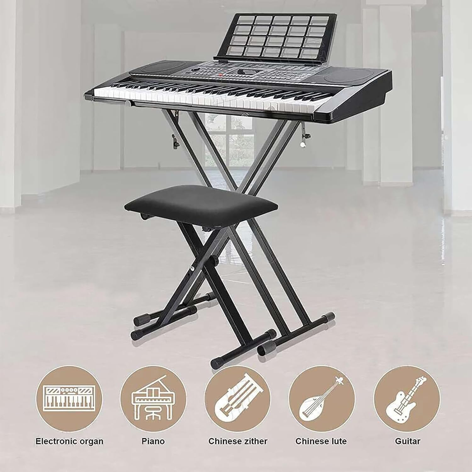 Provecta Adjustable Music Keyboard Stand & Piano Stool X-Shaped Bench Seat Set image number 6