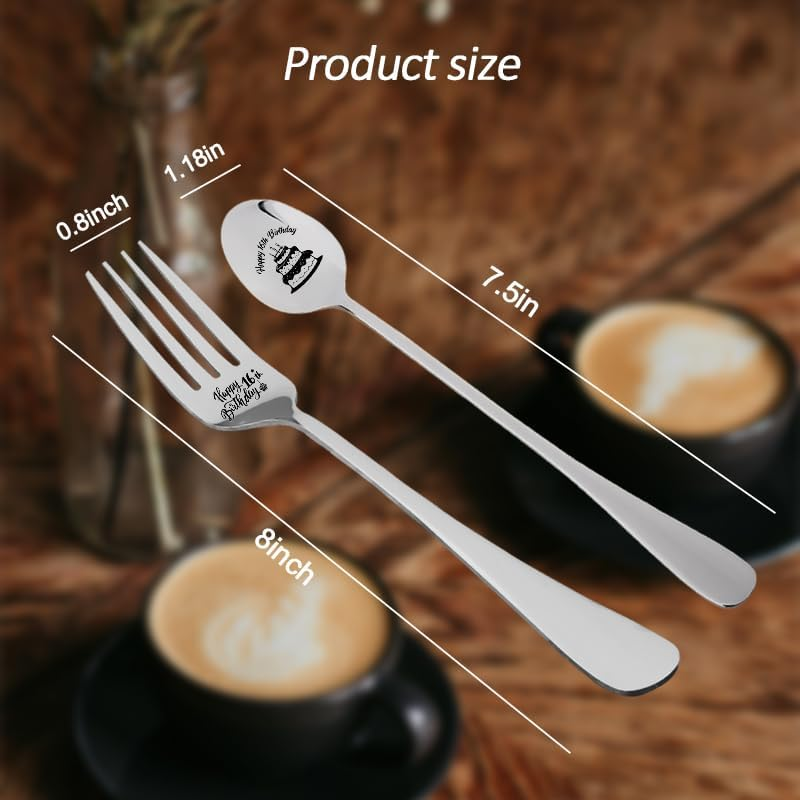 16Th Birthday Gifts for Daughter Son 16 Birthday Tableware for Granddaughter Grandson Sixteen Birthday Gifts for Nephew Niece 16 Year Old Birthday Presents for Girls Boys 16 Bday Gift Fork Spoon 2 Pcs image number 6
