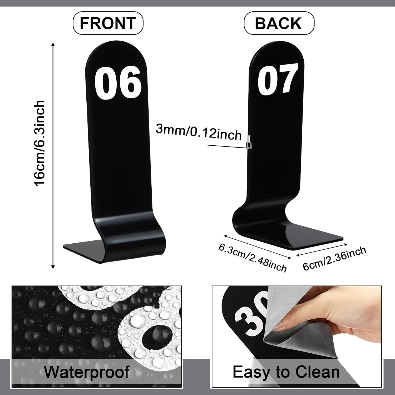 1-30 Table Numbers Restaurant Order Numbers Double Sided Acrylic Reception Number Stands Signs for Wedding Restaurant Seating Cafes Party Banquet (Black) - White image number 2
