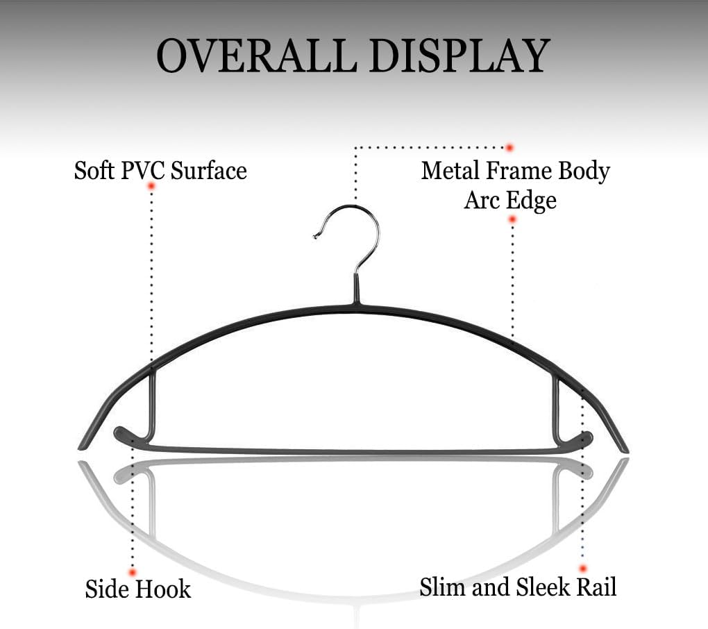 Vivva 30Pcs No Bump Rounded Clothes Hangers Metal Coat Hangers with Soft Non-Slip PVC Coated, Dress Suit Coat Jacket Sweater Pants,Space Saving Heavy Duty Durable Hanger, No Shoulder Bumps(Black) image number 5