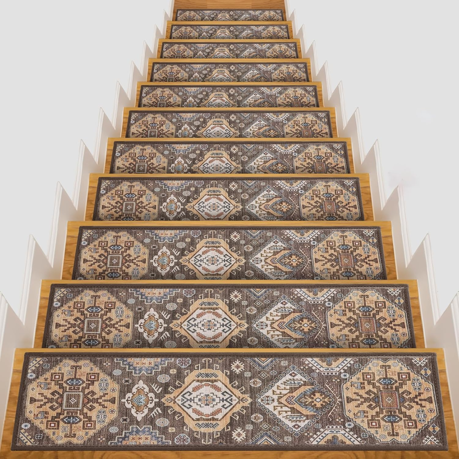 YWAQMCT Non-Slip Stair Pads, 15PCS Wood Stair Treads Carpe, anti Moving Modern Stair Rubber Mat Runner Safety for Kids Dogs, 8" X 30" (15Pcs, Red)