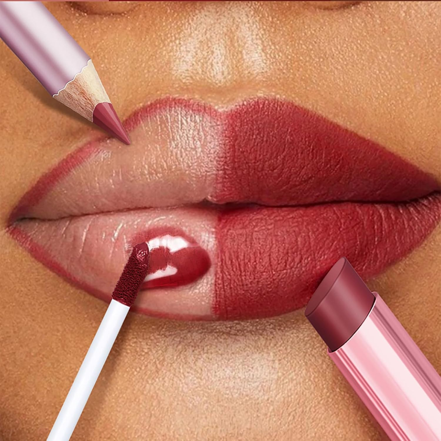 Volume Hack Trio Lip Kit - Lip Liner and Lipstick Combo Set, Long-Lasting, Smudge-Proof, High Pigment Velvet Finish, Hydrating Comfortable Wear (2#) image number 5