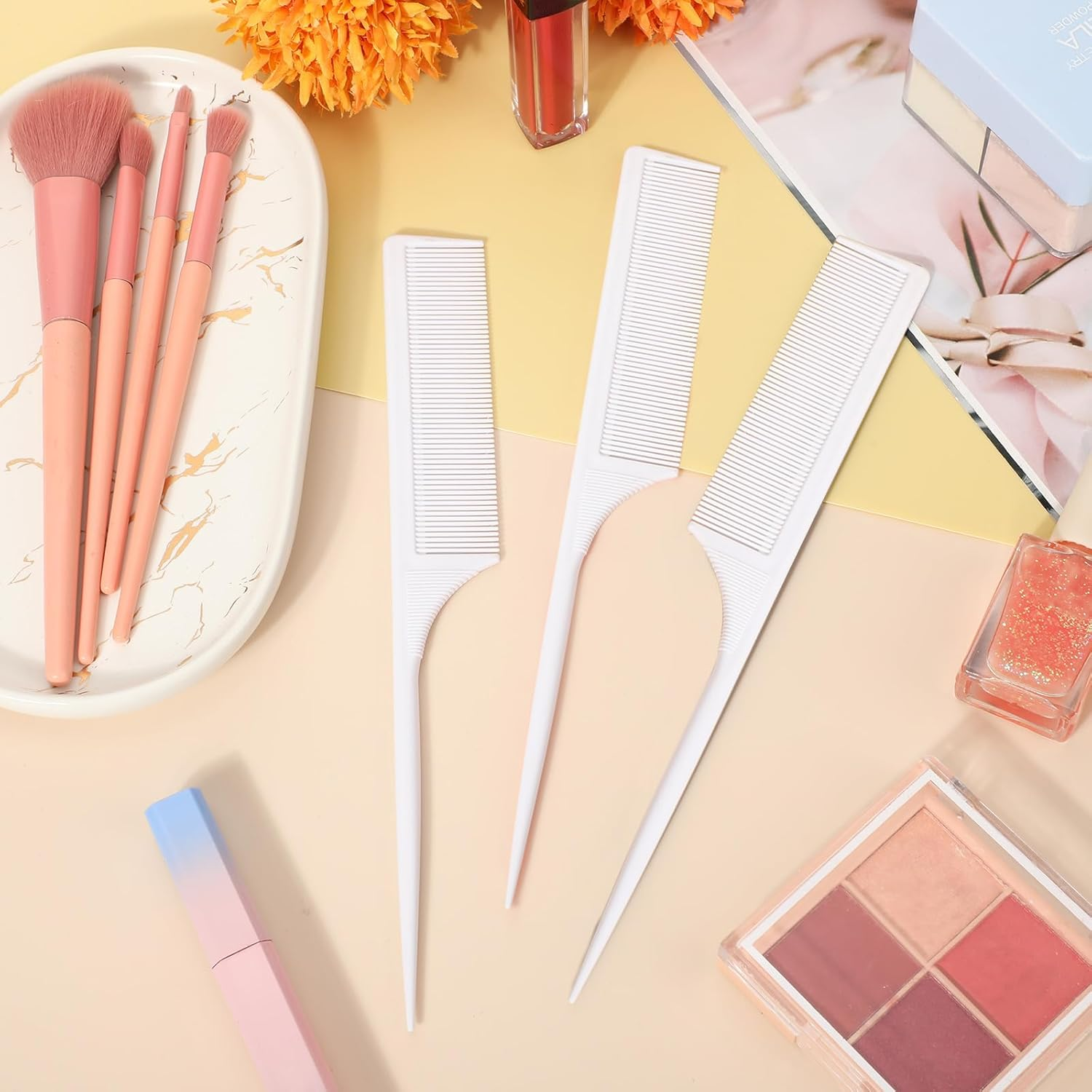 Leinuosen 3 Pack Carbon Fiber Rat Tail Styling Comb, Heat Resistant anti Static Teasing for Back Combing Root Teasing Adding Volume Evening Styling(White) - Green,Pink,Yellow image number 5