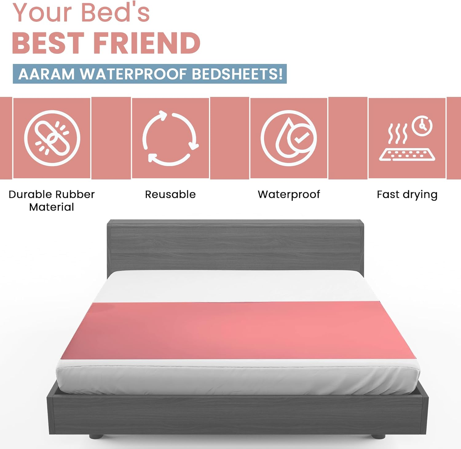 AARAM Waterproof Dry Rubber Bed Sheet Cover/Toddler Sleeping Mattress Protector/Urine Non-Absorbent Reusable Crib Mat Color Blue and Pink ((1 Meter) (36 X 39 Inches) (100 X 90 Cm) image number 2