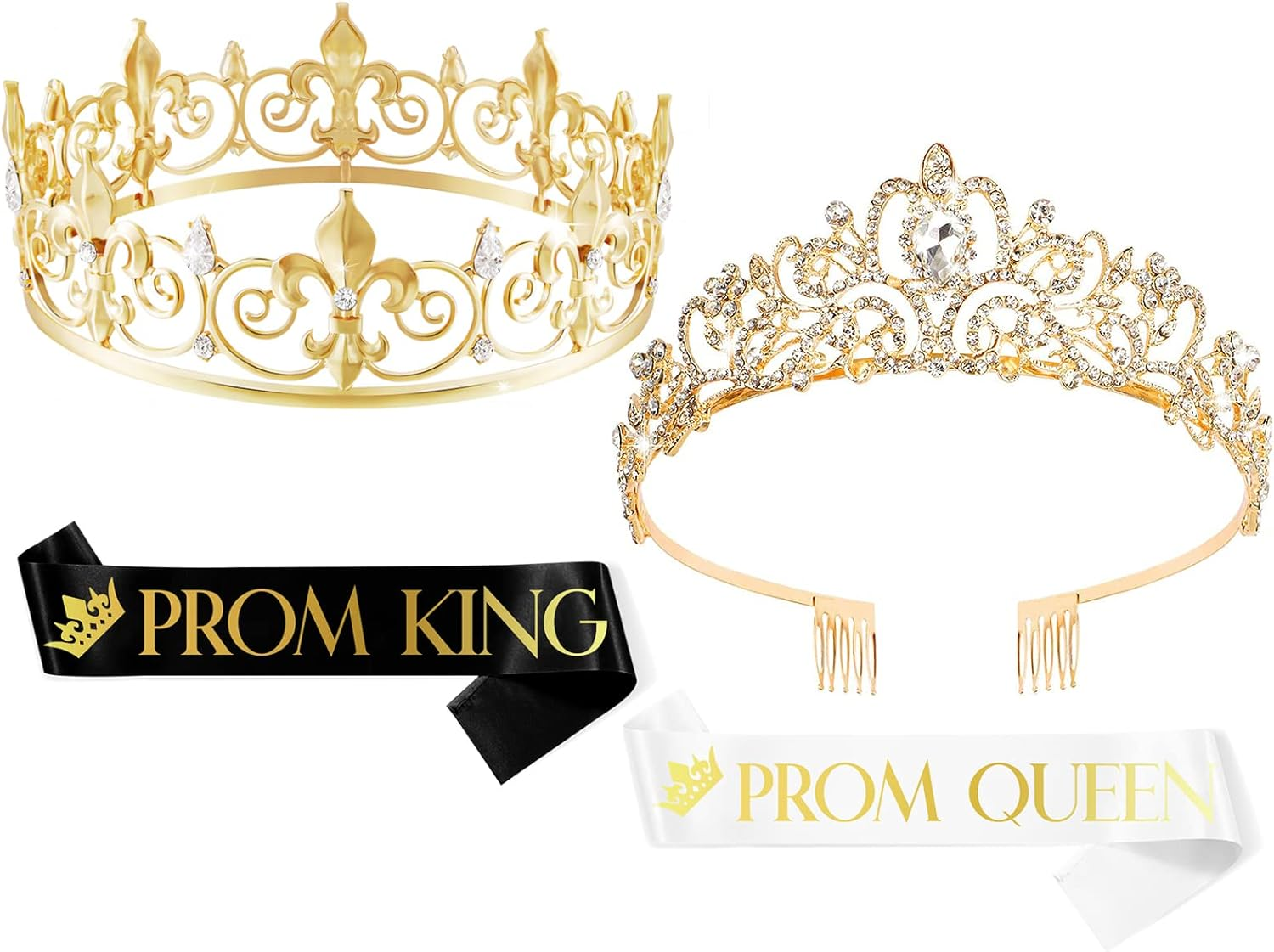 2Pack Prom King and Queen Crowns for Men Women Kings Crown Metal Crystal Tiara Crown for Women Men Bridegroom Bride Princess for Birthday Wedding Halloween