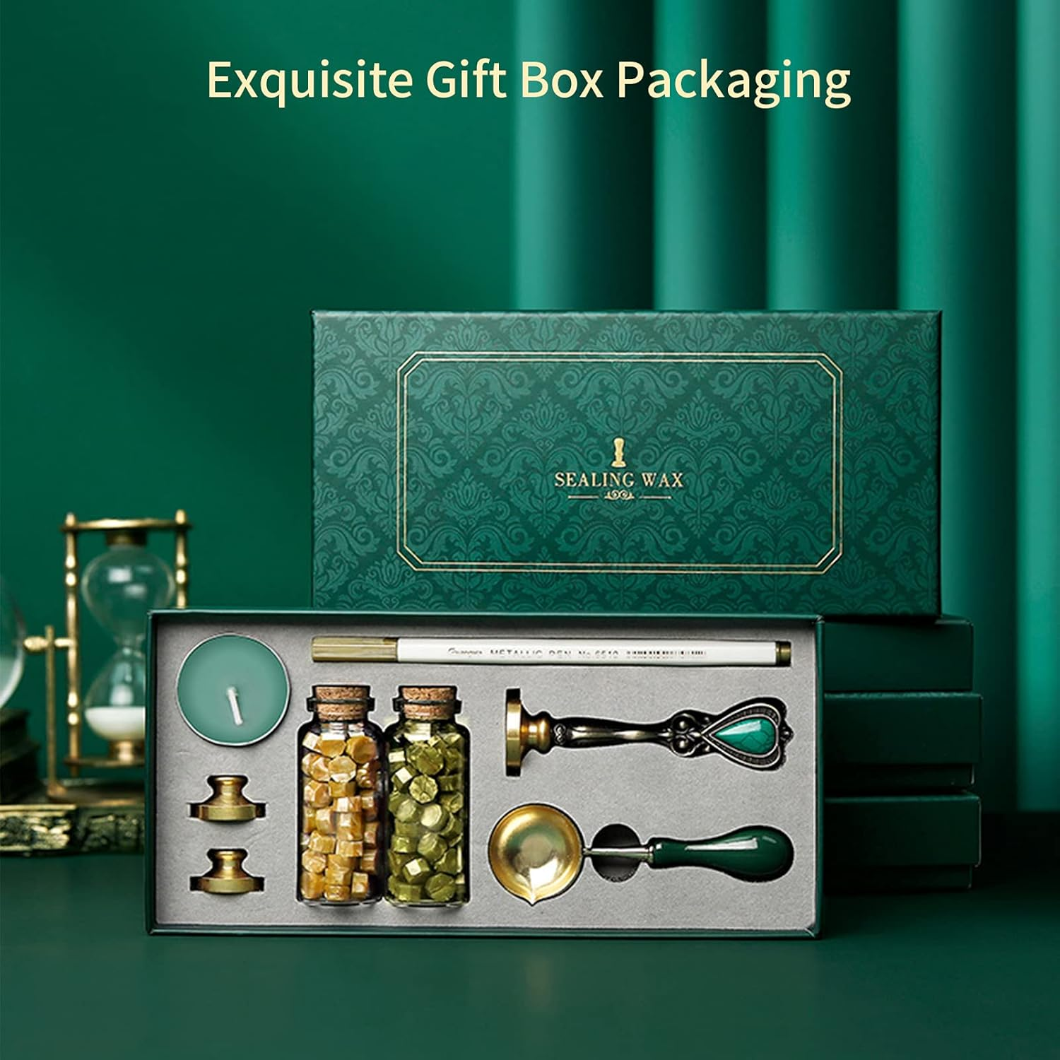 Eacam Wax Seal Stamp Kit Retro Wax Sealing Wax Beads Wax Melting Spoon Wax Seal Stamp Candle Copper Head Metallic Pen for Envelopes Letter Cards Wedding Invitations Gift Decoration Arts Crafts image number 6