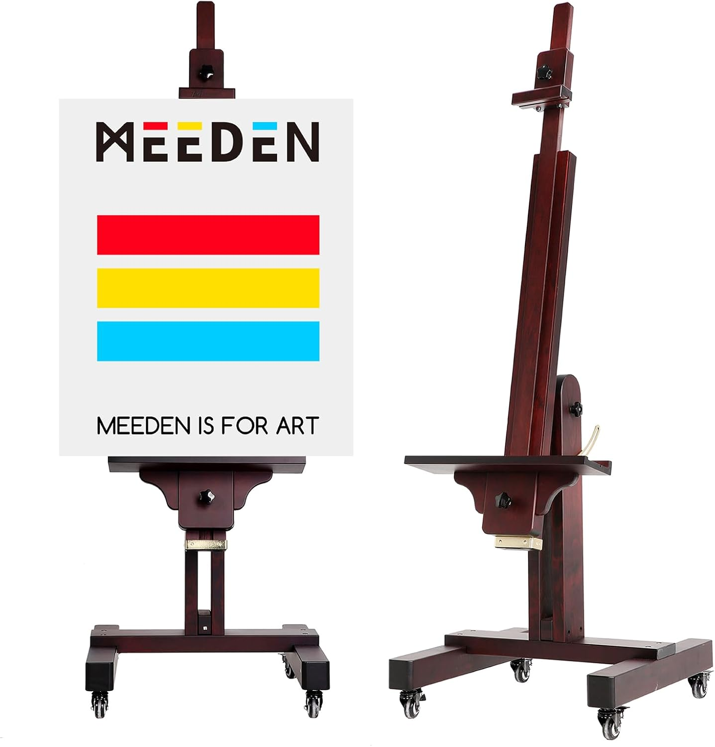 MEEDEN Extra Large Painting Easel: Solid Beech Wood Artist Studio Easel - Professional Art Easel Stand for Adults - Adjustable Movable Tilting Easel for Canvas up to 71"