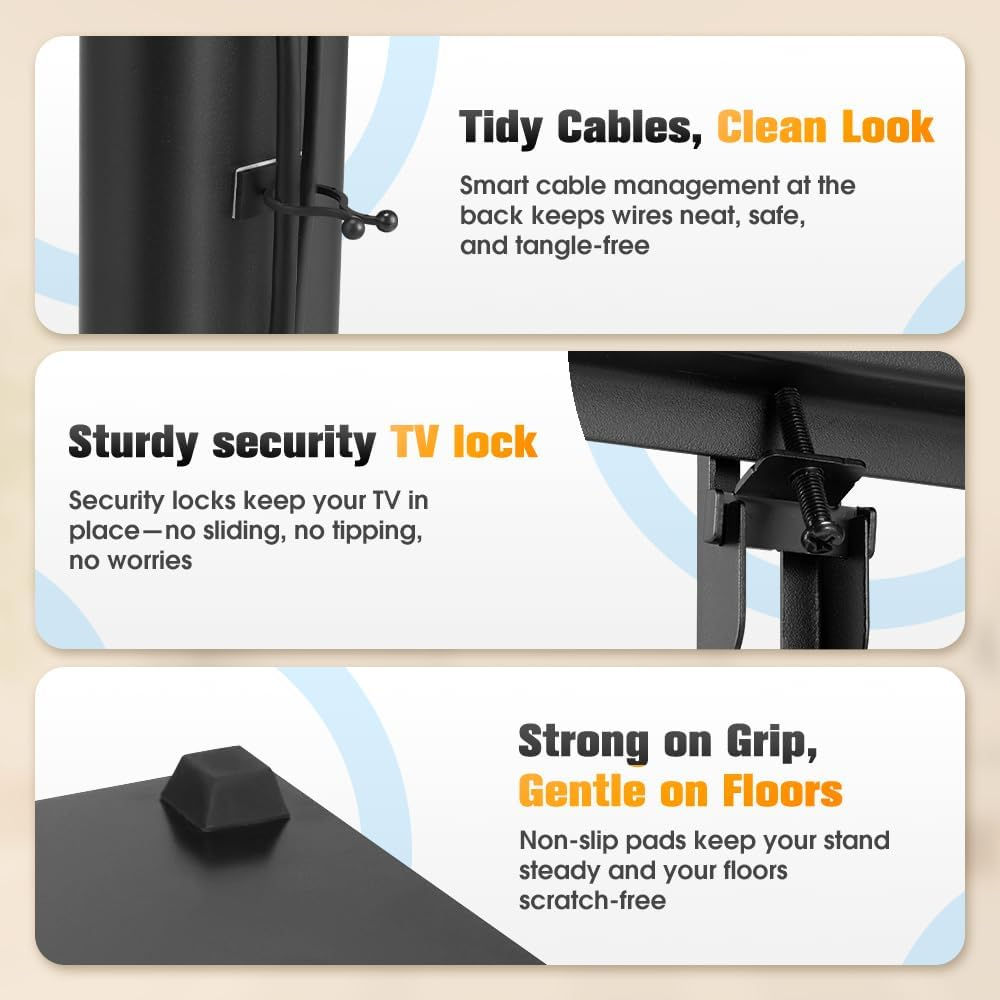 ZUNI Universal TV Stand with Laptop Shelf, Floor TV Stand for 32-65 Inch LCD LED OLED Tvs up to 40Kg, 50 Degree Swivel Height Adjustable for Bedroom, Dorm Room, Office, Max VESA 600X400 image number 3