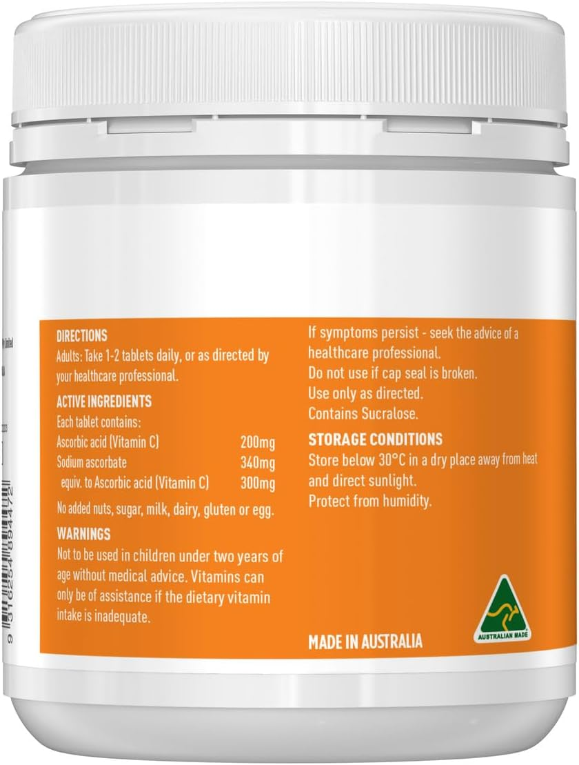 Healthy Care Vitamin C Chewable Tablets - Supports Skin Health an Improves Immunity - Antioxidant Support - Premium Quality Dietary Supplement - 300 Tablets - 500 Mg image number 2