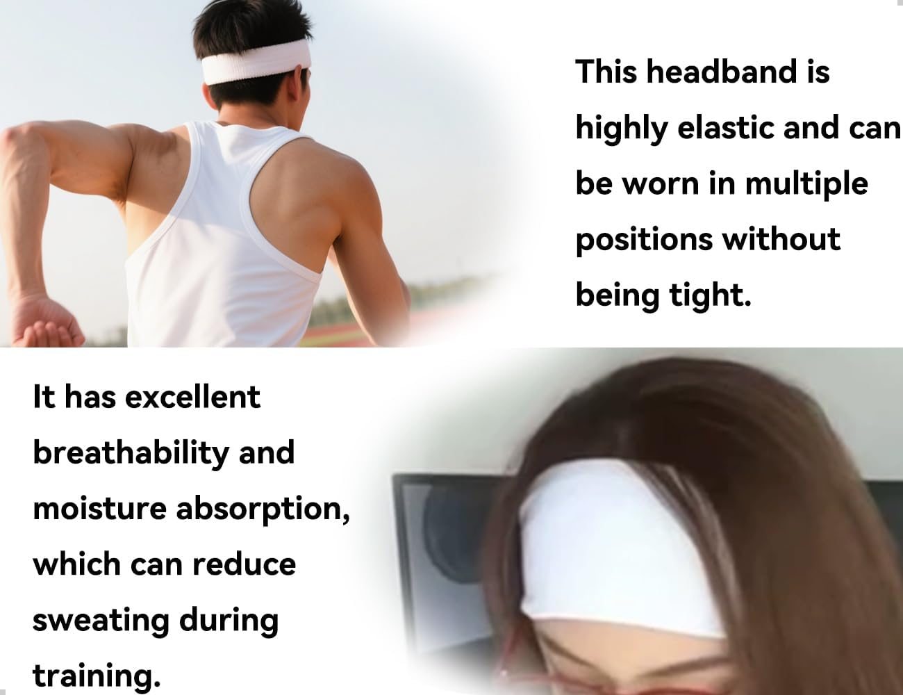 Emezddo Hair Band, Non-Slip Elastic Wide Soft Headband, Used for Sports, Gym, Running, Exercise, Gym, Basketball, Cycling (White) image number 4