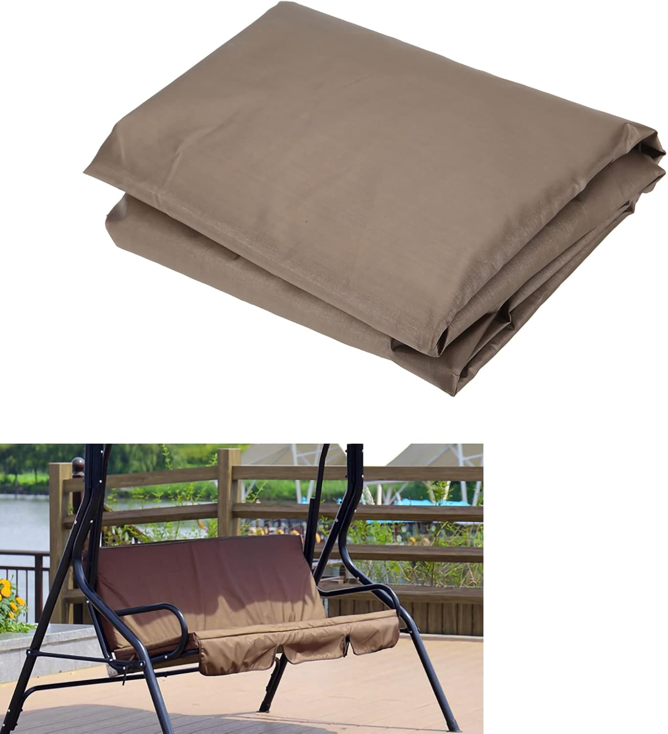 Bench Cushion Cover, 59.1X19.7X3.9In Outdoor Cushions, Waterproof Swing Cushion, Swing Seat Cushion Cover Replacement, 3 Seat Swing Chair Swing Hammock Protector (Coffee)