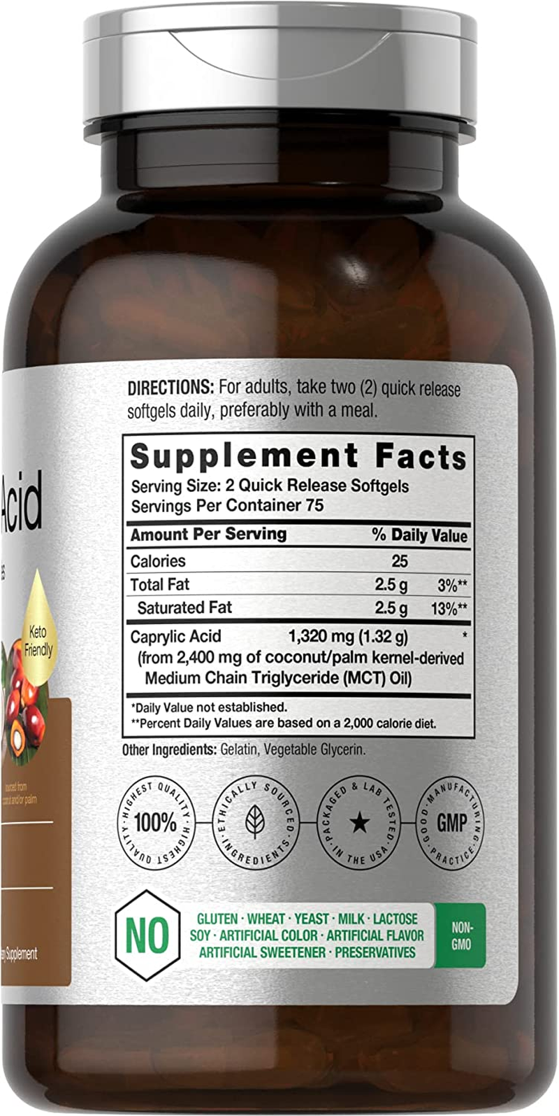 Caprylic Acid 1320 Mg | 150 Softgel Capsules | from MCT Oil | Non-Gmo, Gluten Free Supplement | by Horbaach image number 3