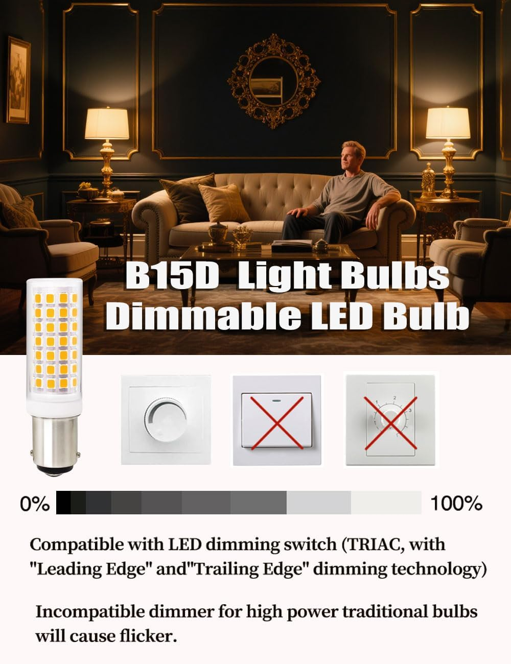 Wossluck AC 220V-240V LED B15D Special Lamp, 6W 60W Replacement, Warm White 3000K, Dimmable, Pack of 2 image number 6