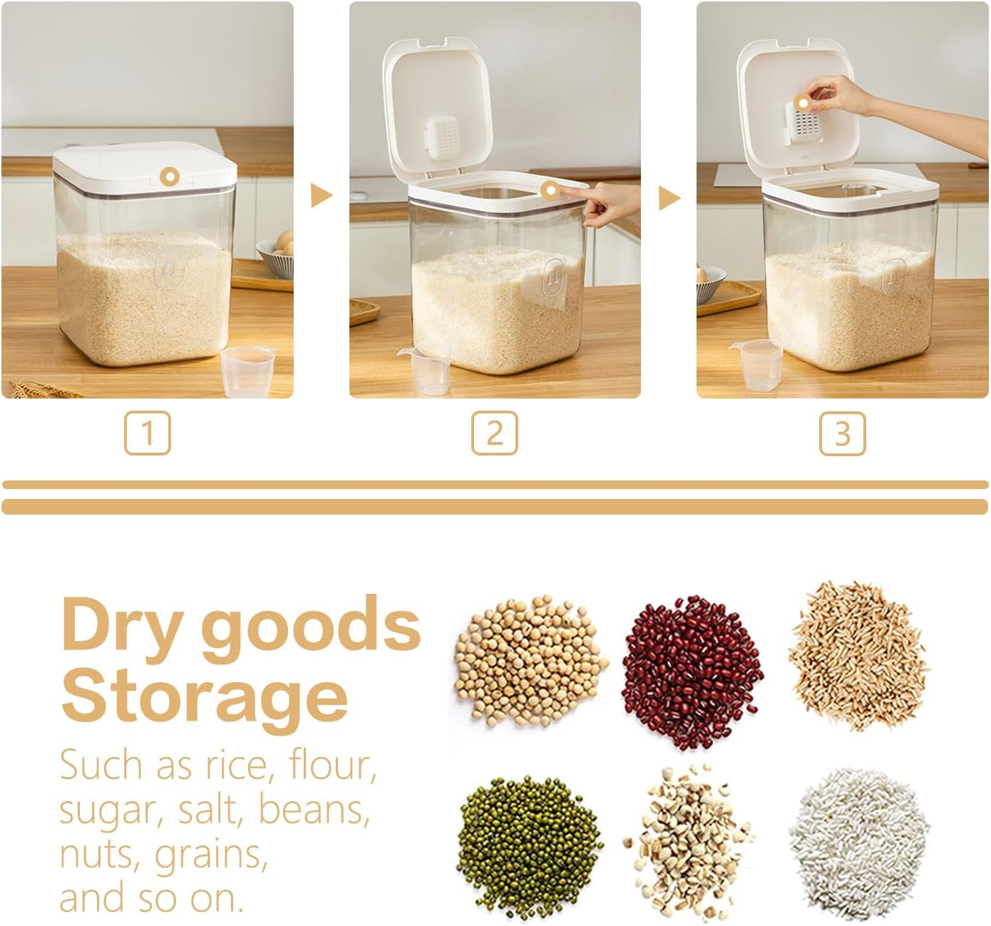 Flour Container 20LBS - 10 L /10.5 QT /10 KG - Rice Container Storage Food Grain Container Bins Household for Kitchen Pantry Organization (11L) - Large image number 3