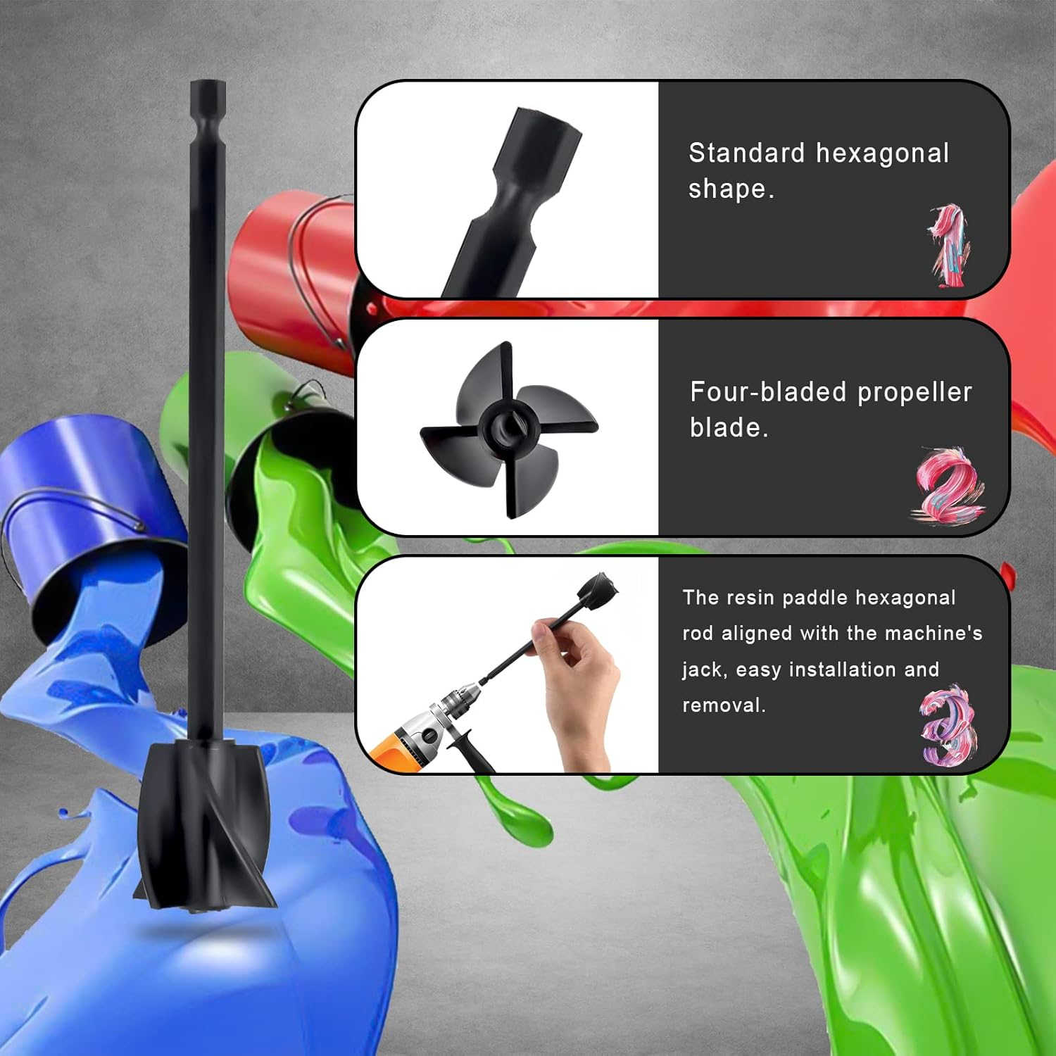 TOYMIS 2Pcs Epoxy Resin Mixer, Reusable Epoxy Mixer Paddles Resin Mixer Paddle Drill for Epoxy Mixer Ceramic Glaze for Painting Stirrer Epoxy Drilling Mixing (Black) image number 3