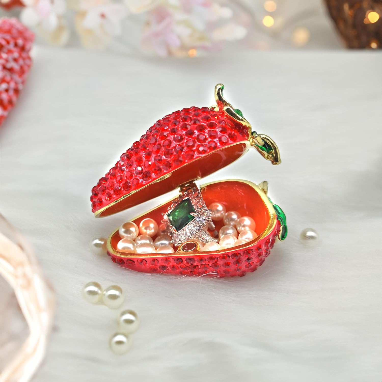Strawberry Jewelry Trinket Box Hinged Unique Gifts for Women Handmade Home Decor(Pro)