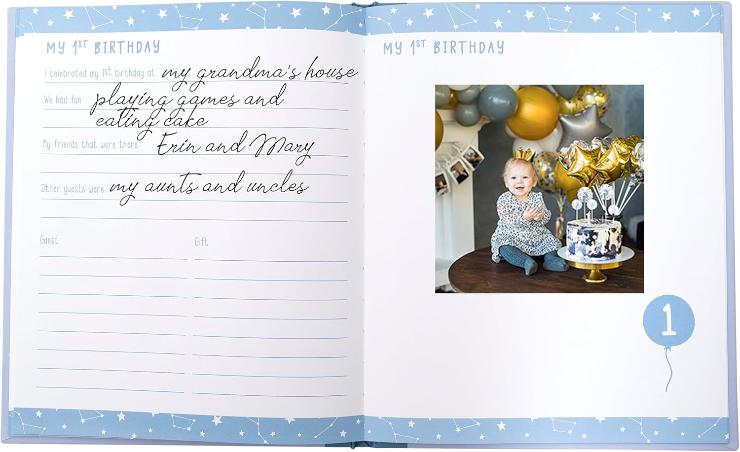Constellation First 5 Years Memory Book, Gender Neutral Baby Book, Baby Boy Keepsake, Blue - Constellation Star Memory Book image number 5