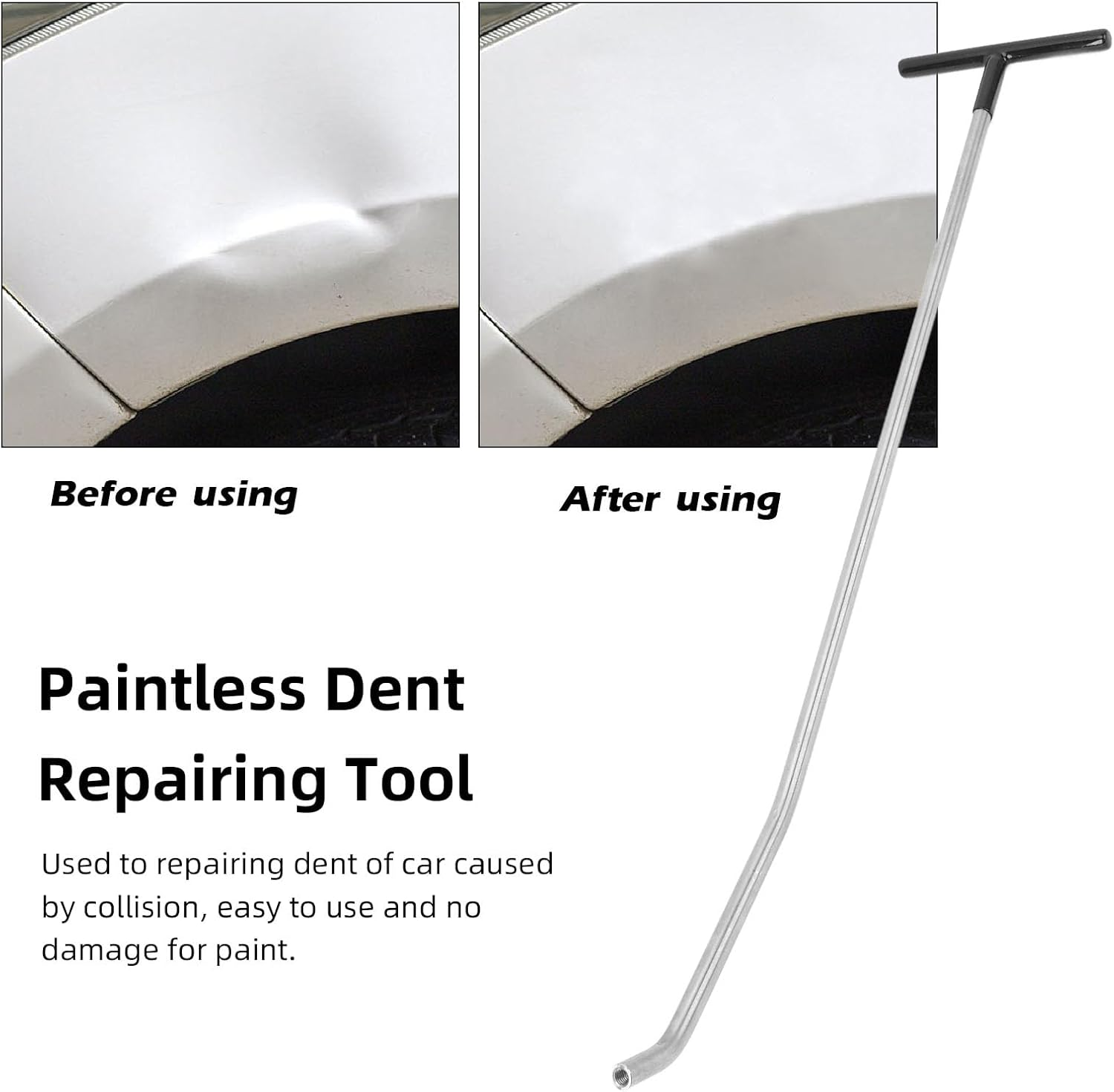 Paintless Dent Removal Rod, Puller Rods Dent Paintless Repair Tools Car Removal Body Push Kit with 14 Replaceable Heads, Dent Damage Repair for Hail Dents image number 4