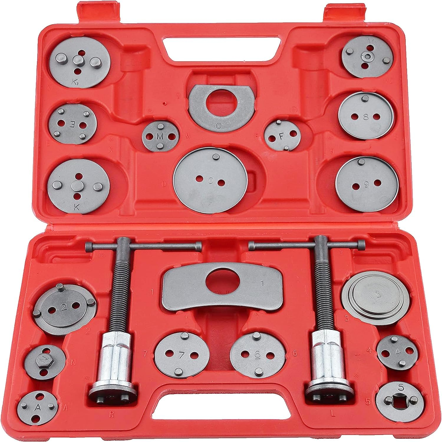21 Pcs Brake Caliper Tool, Heavy Duty Brake Caliper Compression Tool Caliper Piston Tool for Brake Pad Replacement Reset, with Thrust Bolt Assemblies Retaining Plates 18 Disc Adapters image number 4