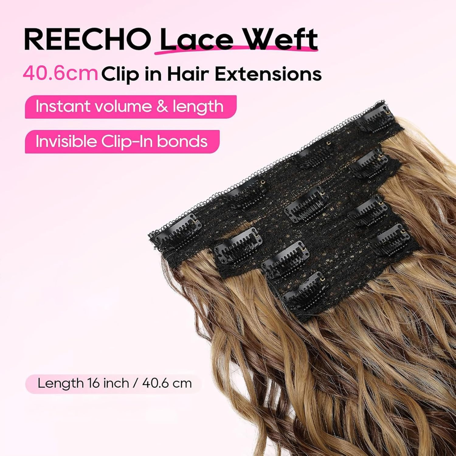 Lunarcharm 4 Pieces Curly Hair Extensions 40 Cm Clip in Hair Extensions Short Curly Invisible Natural Hairpieces for Women Chocolate Brown with Highlights image number 1