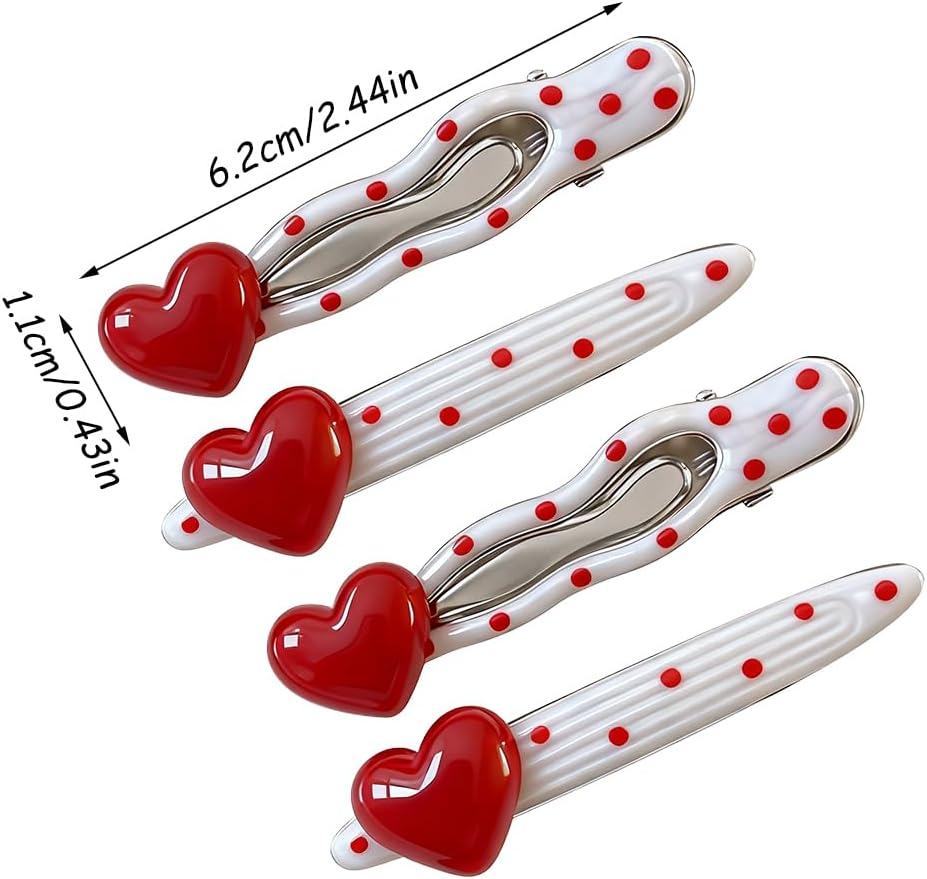 Red Dots 3D Heart Decorative Hair Clips Silver Metal Hair Clip Hair Clips for Women Kawaii Willow Wave Hair Clips Hair Clip Women'S Duck Beak Alligator Hair Clip Hair Accessories image number 6