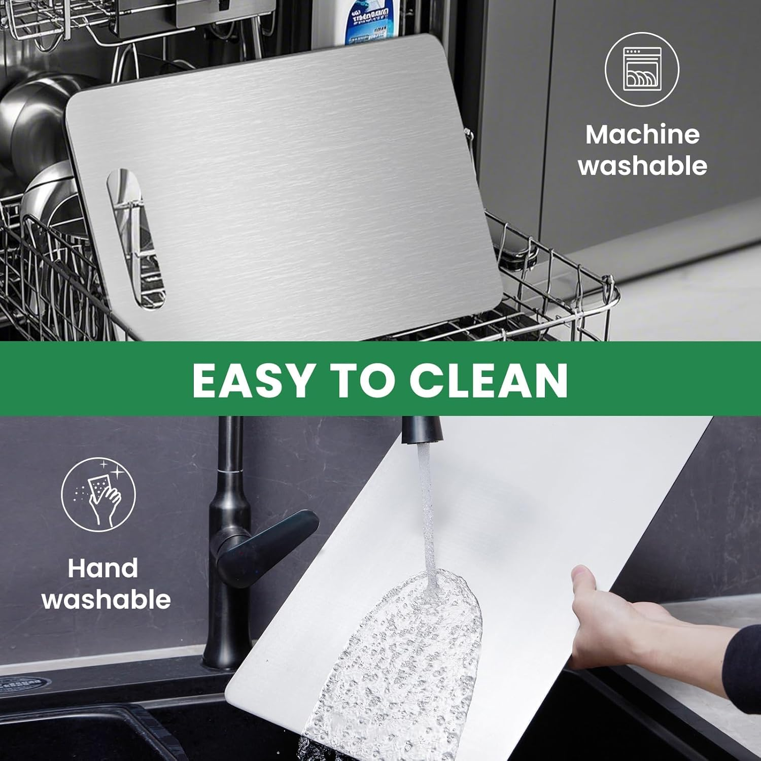 Spardar 3PCS Stainless Steel Chopping Board, Machine-Washable Double-Sided Cutting Board Set, Durable and Scratch-Free, Non-Stick and Easy to Clean, for Cutting Fruits & Veggies, Meat and Seafood image number 2