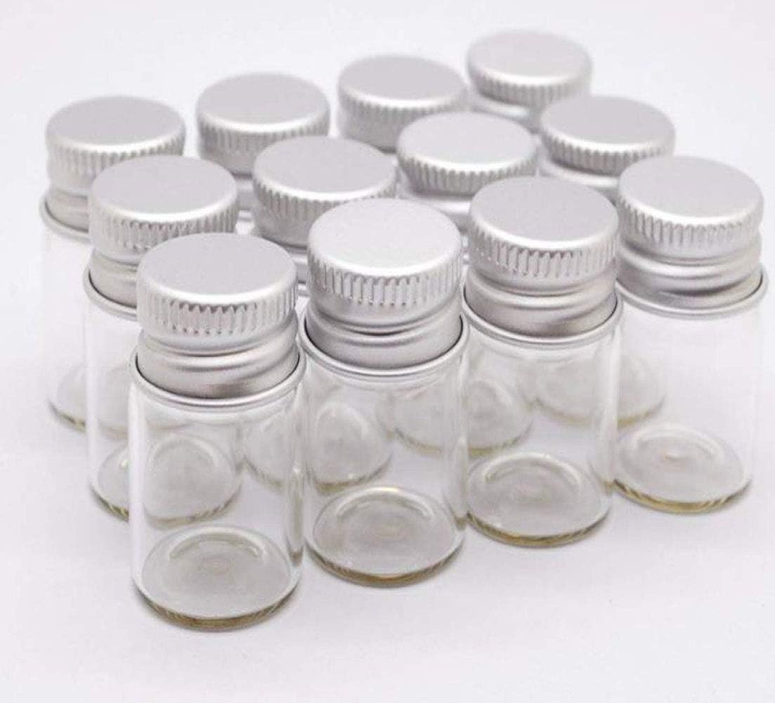 12PCS 15Ml Clear Glass Cute Strong Decorative Bottles Vials Tube Jars Cans Container with Aluminum Cap for Cosmetics Dispensing Sample Message Essential Oil Powders Wishing Storage image number 4