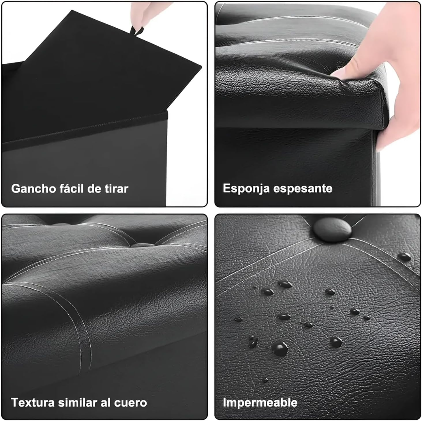 MEMOCASTLE Folding Storage Ottoman: 38X76X38Cm Black Synthetic Leather - 110L Capacity, Quick Assembly for Living Room & Bedroom