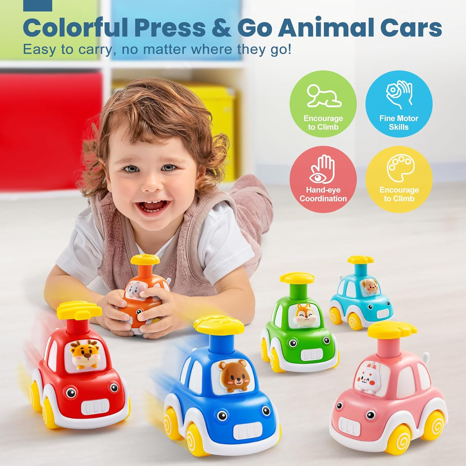 Press and Go Car Toys for Toddlers 1-3, 6 Pack Animal Baby Car Toys for 1 2 Year Old Boy, Push Go Friction Vehicle Toys for Infants 6-9-12-18 Months, One First Birthday Gifts for Boys Girls image number 3