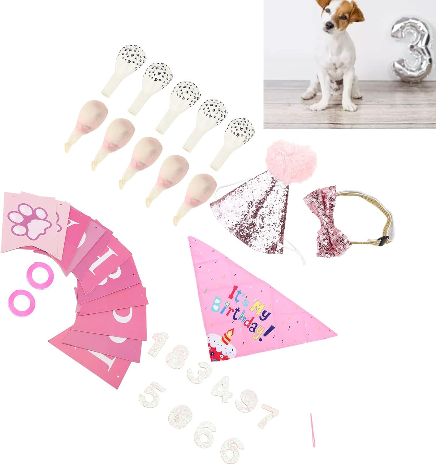 Dog Birthday Party Supplies,Dog Birthday Decoration Set - Dog Party Outfits with Scarf, Flags, and Hat for Pet Birthday Parties image number 4