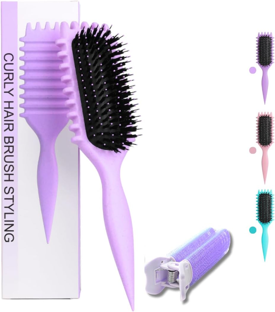Bewelio Curl Defining Brush with Clip for Wet Curly Hair (Purple, Curly Hair Brush