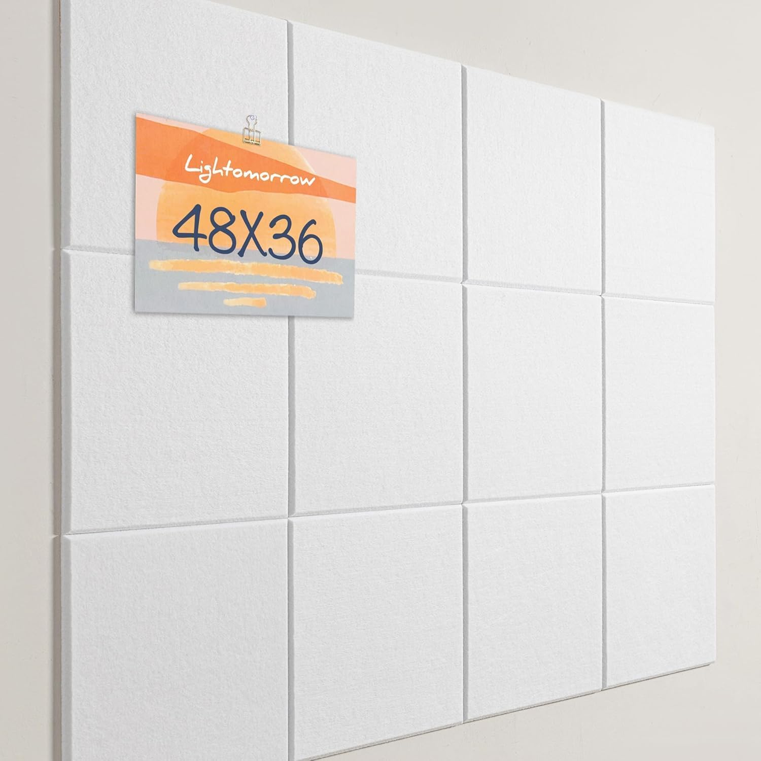 Homodoskey Large Cork Board Alternative - 12 Pack Felt Wall Tiles with Safe Removable Adhesive Tabs, Cork Board for Office Pin Board Tack Board 48 X 36 (White)